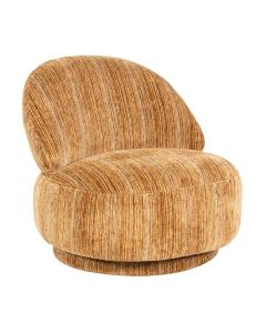 Fauteuil Fineline van By-Boo in mosterdgele Rayas stof met fijne strepen en ronde vormen