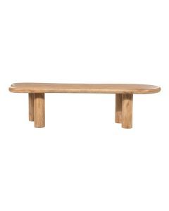 Eettafel Nigel van mangohout met afgerond langwerpig blad en vier cilindervormige poten