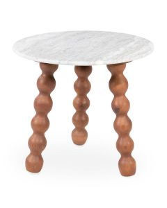 By-Boo bijzettafel Nelo met sawar marmer blad en mangohouten poten