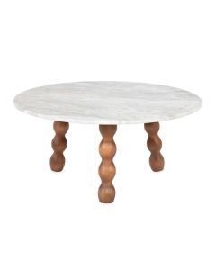 Grote salontafel Nelo van By-Boo met rond sawar marmer blad en mangohouten bolpoten