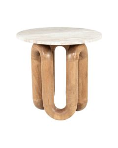 Bijzettafel LoopStone van By-Boo met marmeren blad en organisch mango houten onderstel.