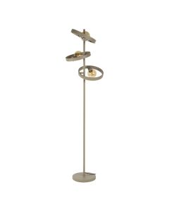 Vloerlamp Hover beige met drie lichtpunten en ronde metalen ringen