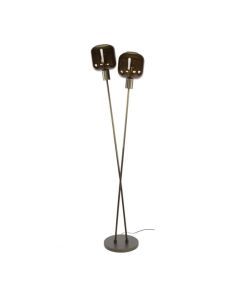 Vloerlamp Bronza 2-Lichts met twee bruine glazen kappen op een slank metalen frame