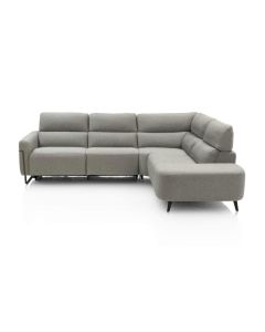 Designsofa Creazzo in stof Cloudy olive met 3,5-zits, hoekelement en smalle ottomane rechts