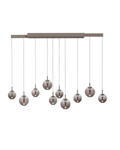 Bronzen PURE E-Infinity hanglamp met tien amberkleurige glazen bollen en modern design.