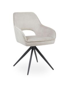 Eetkamerstoel Furato naturel met draaibaar zwart metalen onderstel en zachte bekleding zijaanzicht
