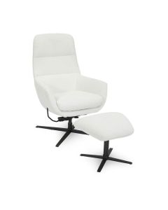 Fauteuil Faro met hocker in lichte stof en zwart draaionderstel