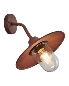 Brenta wandlamp in roestkleur met transparante glazen kap en vintage uitstraling.