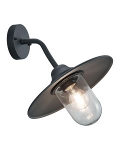 Brenta buitenwandlamp in antraciet met transparante glazen kap en vintage uitstraling.