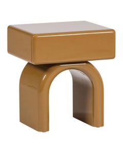 WOOOD Zorel ladekastje honinggeel schuin van voren met lade en afgerond onderstel in hoogglans afwerking