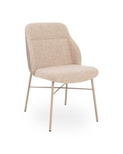 Moderne eetkamerstoel Jack zonder armleuningen in beige structuurstof met slank metalen onderstel