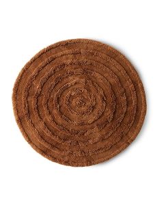 Rond wollen vloerkleed in mahoniebruin met speels cirkelpatroon en hoogpolige rand, &Oslash;150 cm