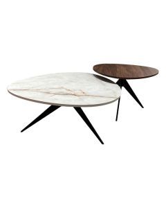 Metaform Salontafel Punt. set met keramiek- en notenhouten blad en zwarte driepoot