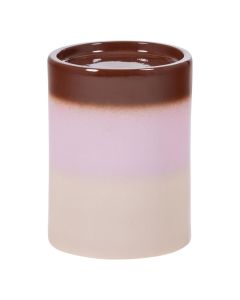 Ronde keramieken bijzettafel met kleurverloop van cr&egrave;me naar roze en donkerbruine rand