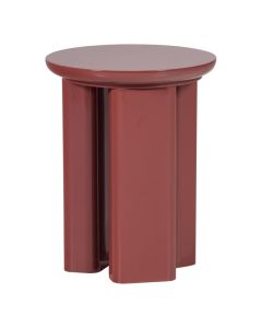 Roodroze hoogglans bijzettafel met rond blad en drie afgeronde poten