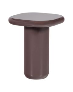 Donkerbruine bijzettafel met hoogglans afwerking en ronde vormen op witte achtergrond