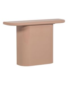 Lichtroze sidetable met afgerond blad en brede centrale poot op witte achtergrond