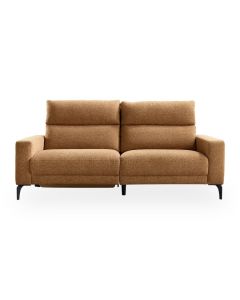 3-zitsbank Holsted in bruine boucl&eacute;stof met hoge rugleuning en metalen poten vooraanzicht