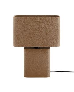 Tafellamp Boaz Recto in mokka bruin met blokvormige kap en voet, frontaal op witte achtergrond