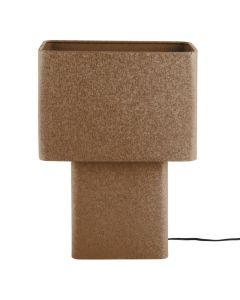 Mokkabruine tafellamp Boaz Recto Large met blokvormige kap en voet, frontaal gefotografeerd tegen lichte achtergrond