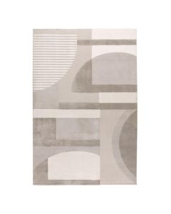 Vloerkleed Vey in zilver en grijs met grafisch patroon van lijnen en halve cirkels op lichte achtergrond
