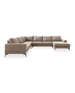 Hoekbank Flandria van Profijt Meubel in kleur desert met chaise longue en zwarte metalen poten