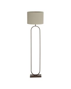 Vloerlamp Balook met beige kap en slanke bruine ovale lampvoet op rechthoekige basis