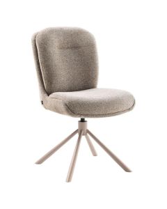 Taupe eetkamerstoel Texico met zachte weefstof, ronde rugleuning en beige draaibaar onderstel, vooraanzicht
