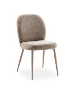 Eetkamerstoel Ranlo van Profijt Meubel in taupe met metalen frame en ronde vormen