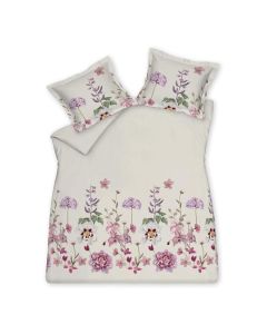 Dekbedovertrek Violet Garden offwhite van Vandyck met bloemenprint in paars, roze en groen op een offwhite achtergrond