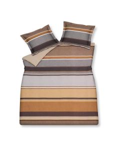 Terra Nova dekbedovertrekset in multi met horizontale strepen in aardetinten zoals bruin, zand en grijs op een katoensatijnen stof