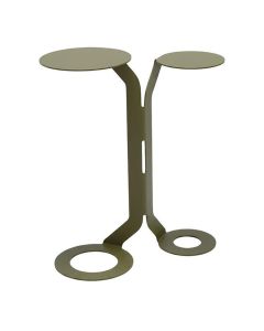 Moduss Roundy olijfgroene metalen bijzettafel met twee ronde tafelbladen.