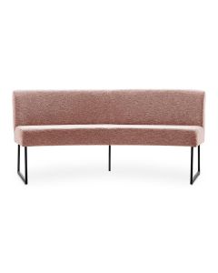 Eetkamerbank Thurso met gebogen vorm in roze gem&ecirc;leerde stof en zwart metalen poten
