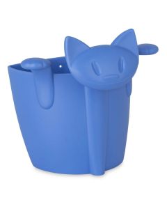 Blauw theezeefje in de vorm van een kat met haakjes om aan een mok te hangen