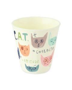 Cr&egrave;mekleurige beker met handgetekende kattenillustraties uit de NORA Stories PURRS serie