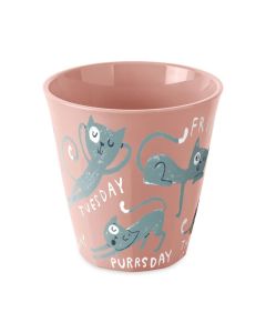 Roze NORA Stories PURRS beker met handgetekende katten en dagen van de week illustraties
