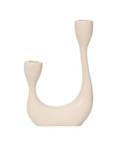 Beige kandelaar met organische U-vorm en twee kaarshouders op witte achtergrond