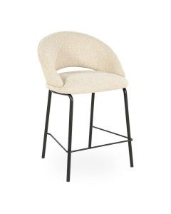 Beige barstoel Nido van By-Boo met boucl&eacute; stof en zwart metalen onderstel