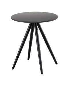 Ronde witte salontafel met keramisch blad en slanke lichtgekleurde poten