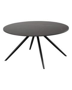 Ronde zwarte salontafel van 80 cm met keramisch blad in marmerlook en slanke zwarte poten