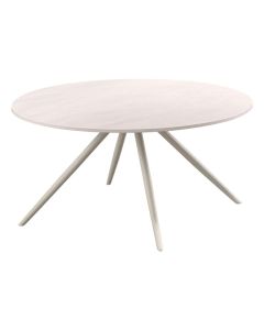 Ronde witte salontafel van 80 cm met keramisch blad en slanke lichtgekleurde metalen poten
