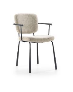 Eetkamerstoel Whitfield beige met zachte stoffen bekleding en zwart metalen frame zijaanzicht