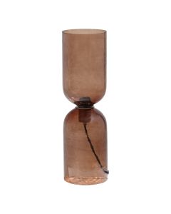 WOOOD Gigi tafellamp van gehamerd bruin rookglas met hoge cilindervormige kap