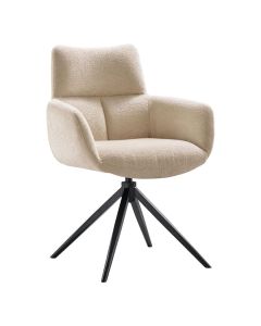 Draaibare armstoel Kalania in beige Stella stof met zwarte metalen draaipoot