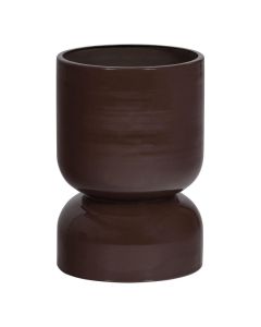 WOOOD Toval plantenpot laag in paarsbruine hoogglans met cilindervormige bovenkant en ronde voet