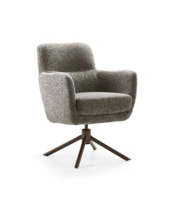 Luxe armstoel Dutchz 4300 van House of Dutchz met gem&ecirc;leerde stofbekleding, armleuningen en draaibare metalen spinpoot.