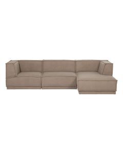 WOOOD Manu chaise longue bank in beige stof met rechter chaise longue, vrijstaand gefotografeerd tegen lichte achtergrond