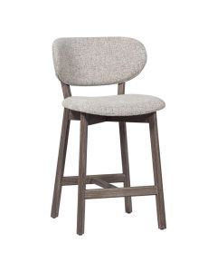 Barstoel Udar met beige melange zitting en bruin houten frame in schuin vooraanzicht