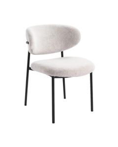 Eetkamerstoel Jona kiezel met zachte stof en zwarte metalen poten schuin van voren