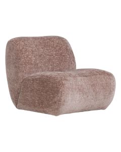 Lichtroze velvet fauteuil met ronde vormen vrijstaand op witte achtergrond